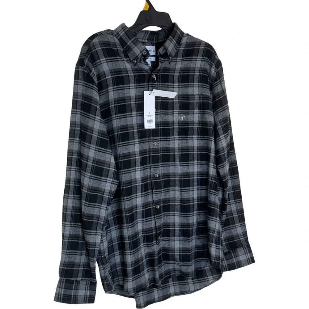 Saddlebred Classic Fit Plaid Flannel Shirt Womens Large Fog Grey Button Down NWT - Picture 1 of 8